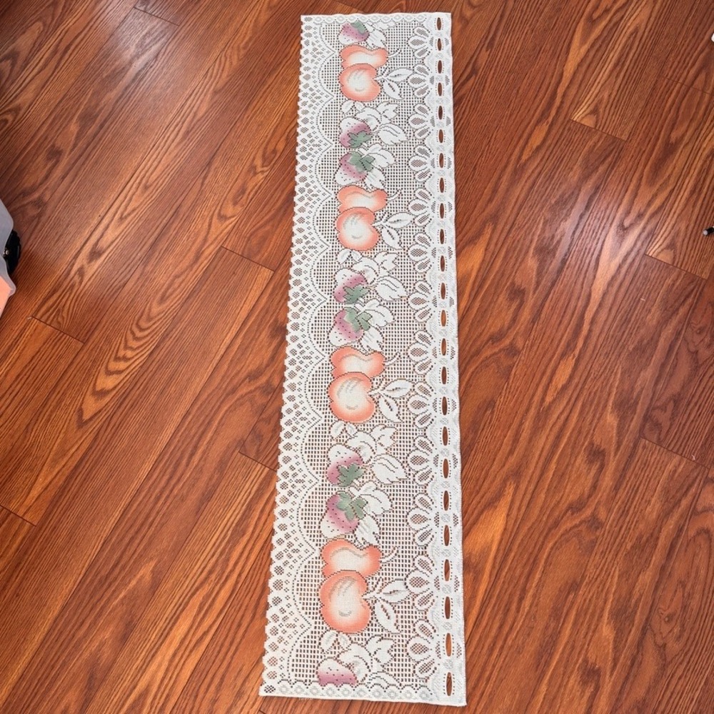 Vintage White Lace Table Runner Fruit Cottagecore Scalloped Edge 57 Inch